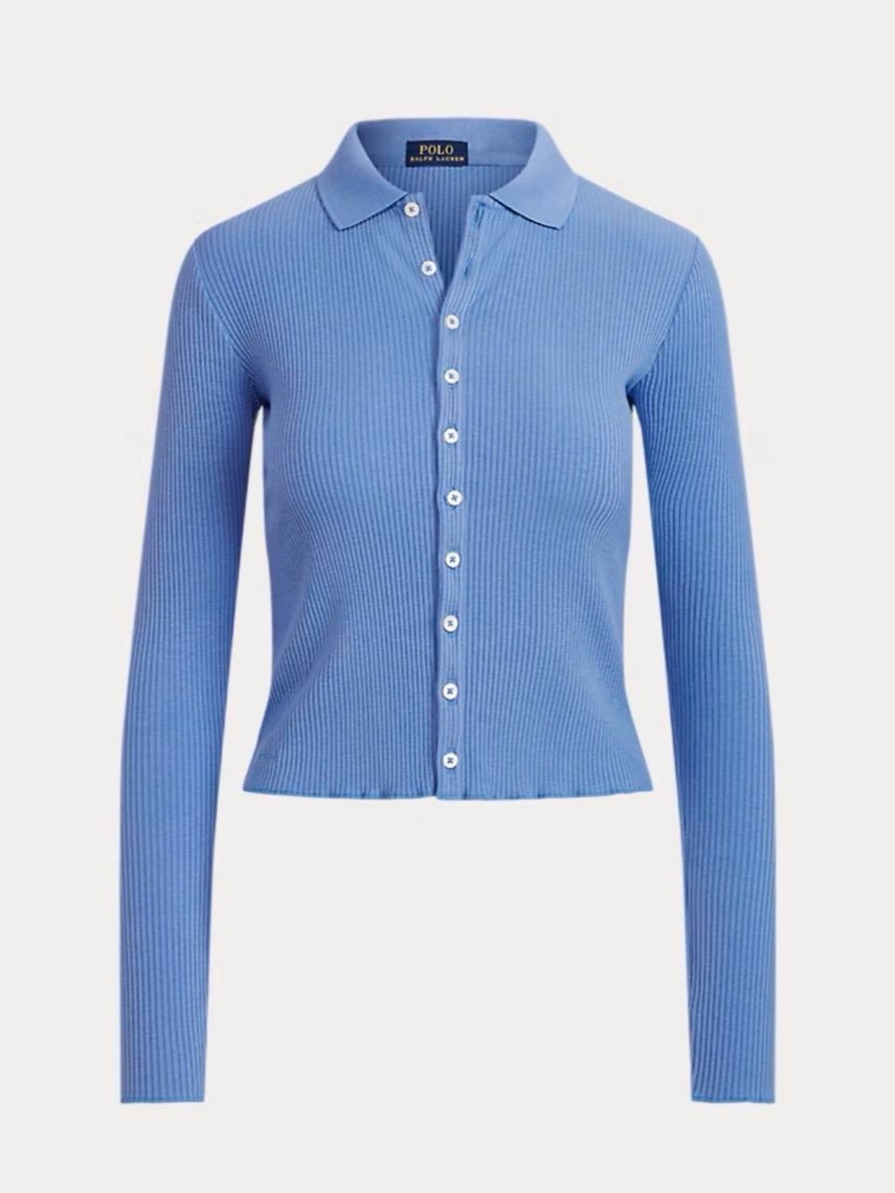 Polo Ralph Lauren Cropped Ribbed Button-Front Polo Shirt-Pastel Blue